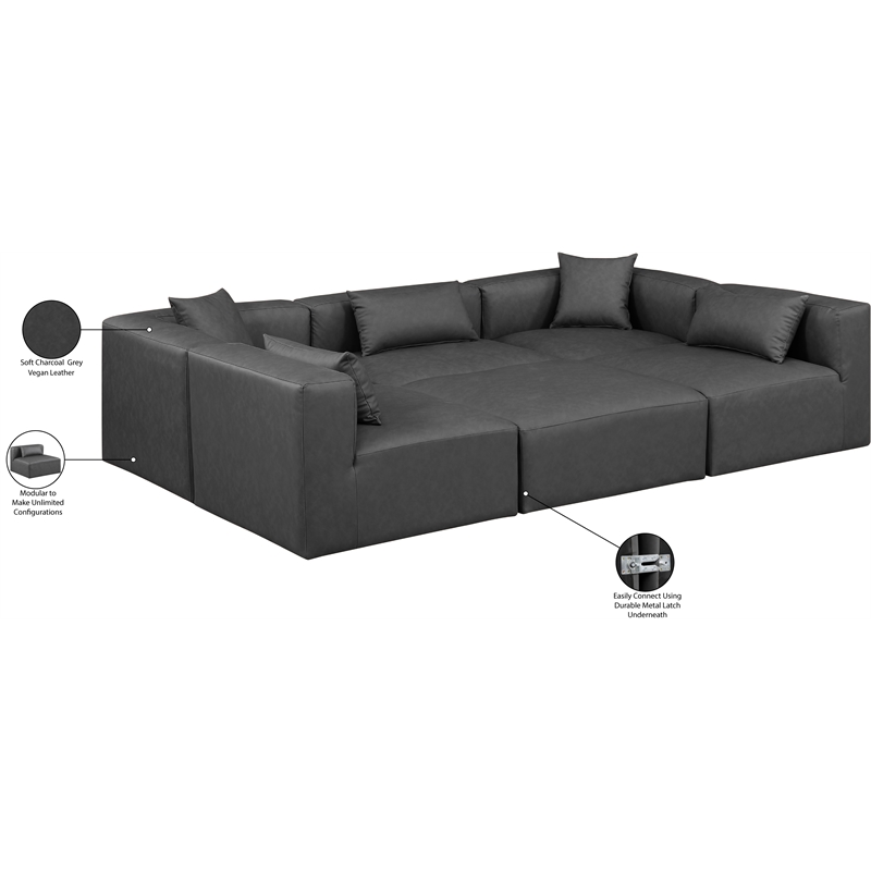 Meridian Furniture Cube Grey Vegan Leather 6-Pc. U-Shaped Modular Sectional