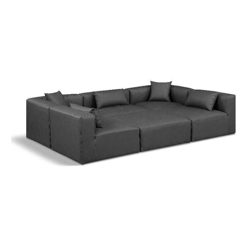 Meridian Furniture Cube Grey Vegan Leather 6-Pc. U-Shaped Modular Sectional