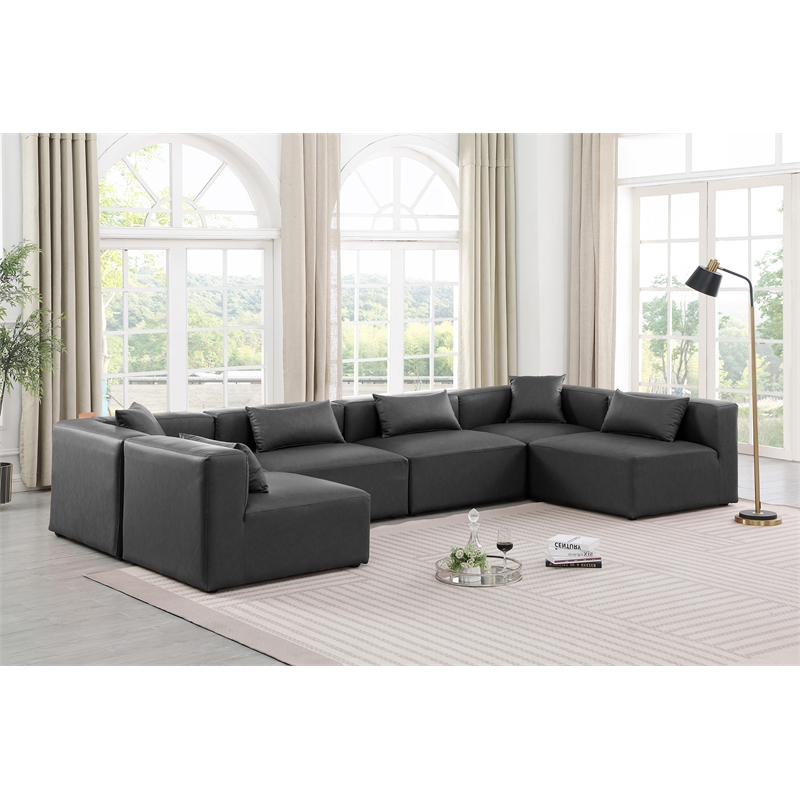 Meridian Furniture Cube Grey Vegan Leather 6-Pc. U-Shaped Modular Sectional