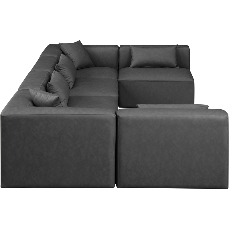 Meridian Furniture Cube Grey Vegan Leather 6-Pc. U-Shaped Modular Sectional