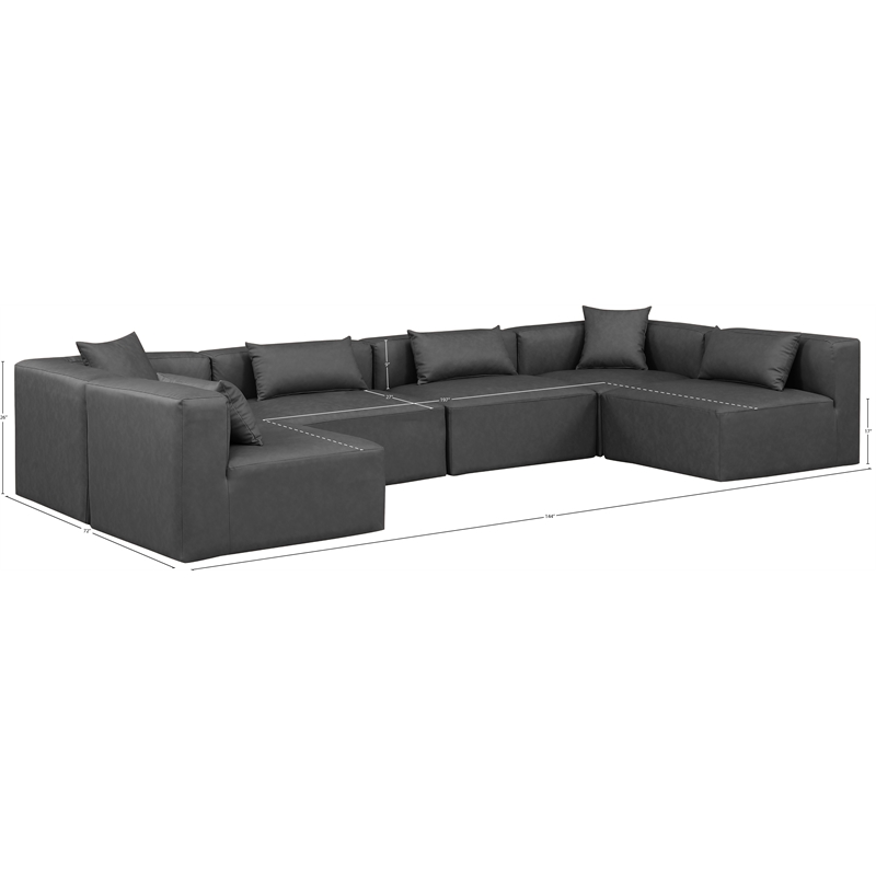 Meridian Furniture Cube Grey Vegan Leather 6-Pc. U-Shaped Modular Sectional