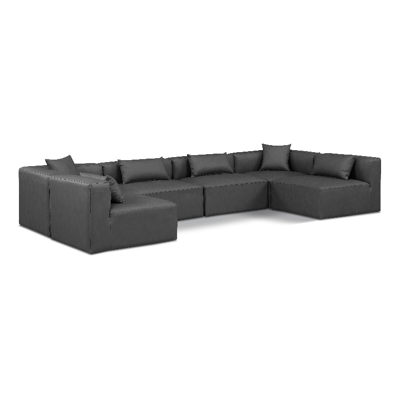 Meridian Furniture Cube Grey Vegan Leather 6-Pc. U-Shaped Modular Sectional