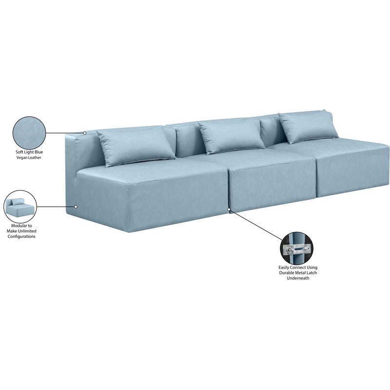 Meridian Furniture Cube Light Blue Vegan Leather 3-Pc. Modular Sofa
