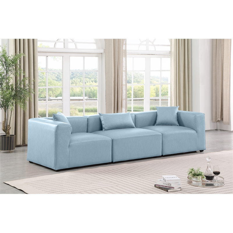 Meridian Furniture Cube Light Blue Vegan Leather 3-Pc. Modular Sofa