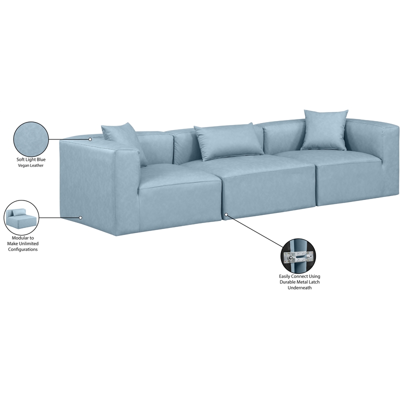 Meridian Furniture Cube Light Blue Vegan Leather 3-Pc. Modular Sofa