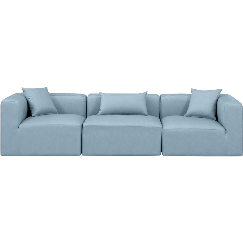Meridian Furniture Cube Light Blue Vegan Leather 3-Pc. Modular Sofa