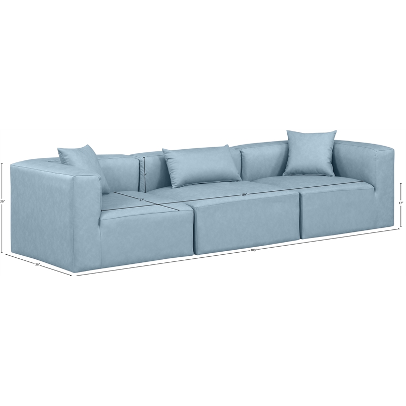 Meridian Furniture Cube Light Blue Vegan Leather 3-Pc. Modular Sofa