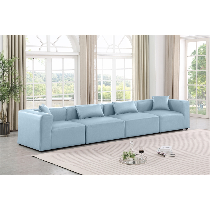 Meridian Furniture Cube Light Blue Vegan Leather 4-Pc. Modular Sofa