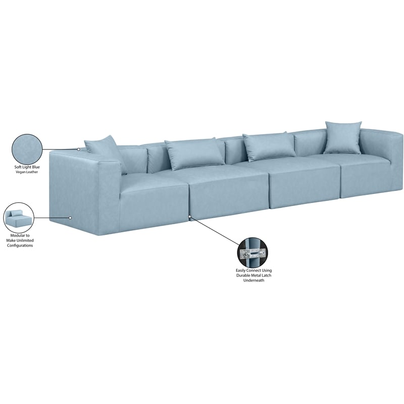 Meridian Furniture Cube Light Blue Vegan Leather 4-Pc. Modular Sofa