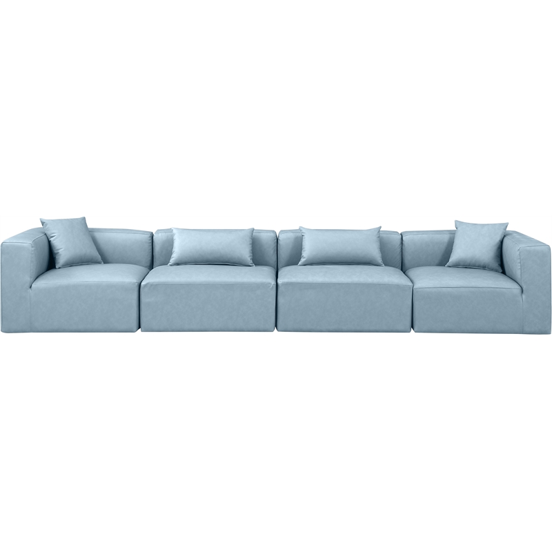 Meridian Furniture Cube Light Blue Vegan Leather 4-Pc. Modular Sofa
