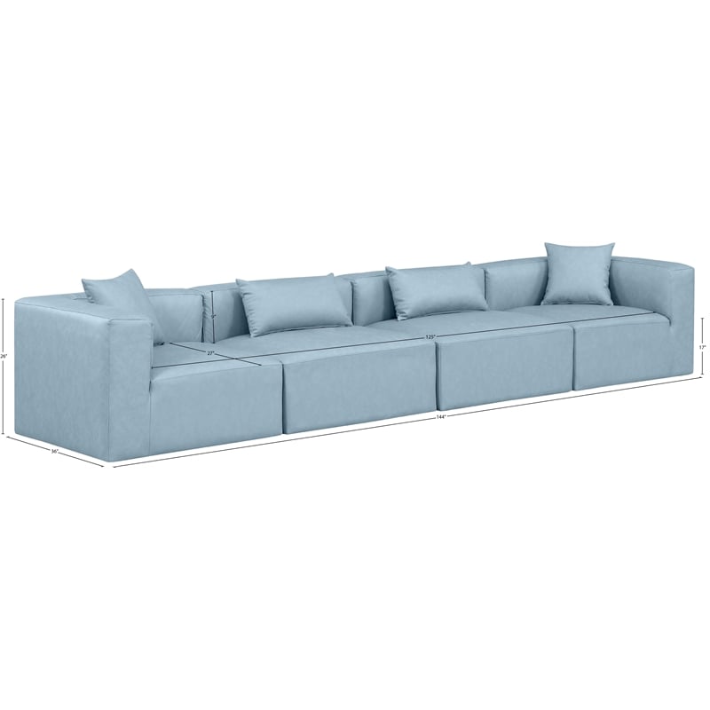 Meridian Furniture Cube Light Blue Vegan Leather 4-Pc. Modular Sofa