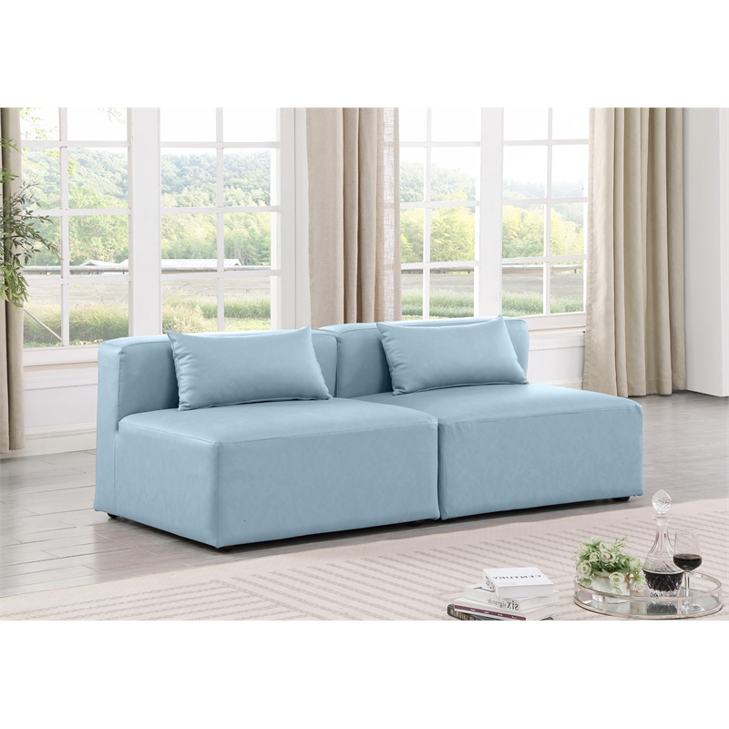 Meridian Furniture Cube Light Blue Vegan Leather 2-Pc. Modular Sofa