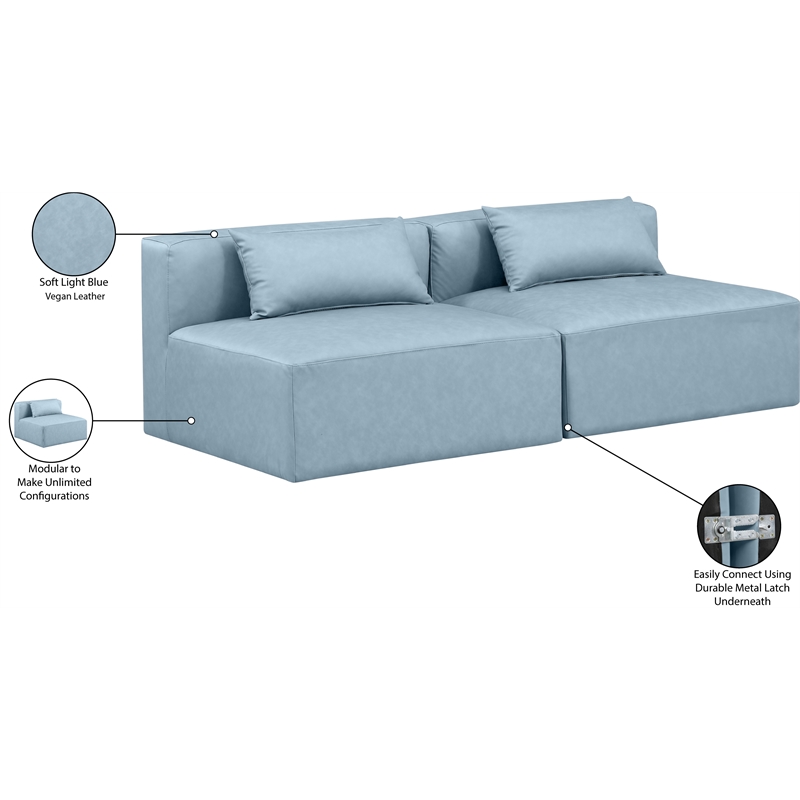 Meridian Furniture Cube Light Blue Vegan Leather 2-Pc. Modular Sofa