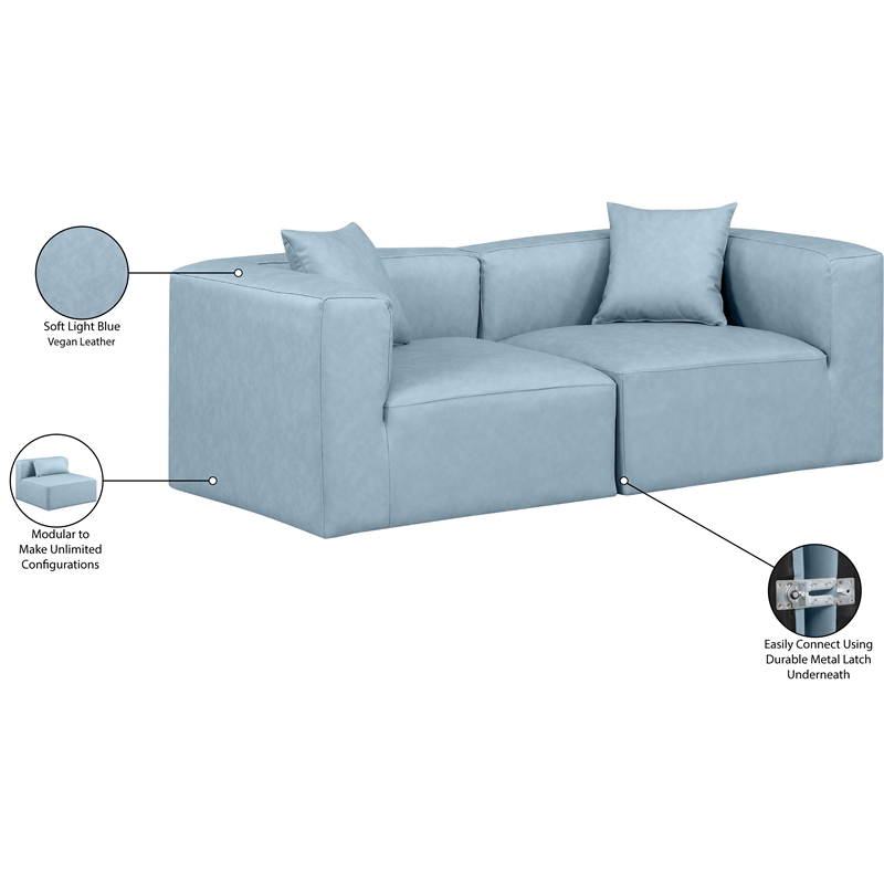 Meridian Furniture Cube Light Blue Vegan Leather 2-Pc. Modular Sofa