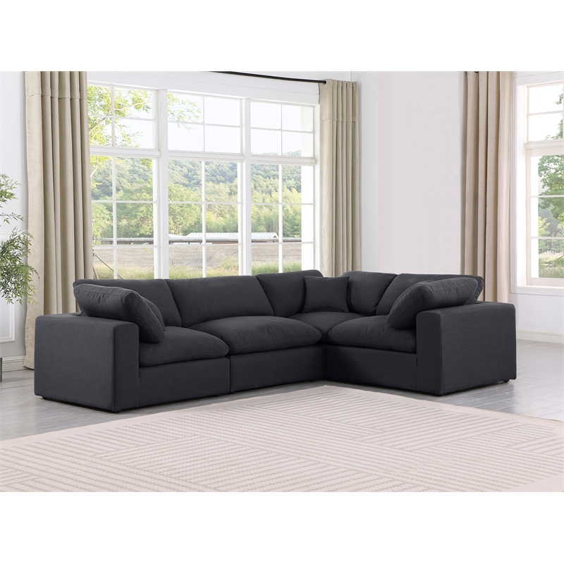 Meridian Furniture Comfy Black Linen Textured Fabric 4-Pc. Modular Sectional