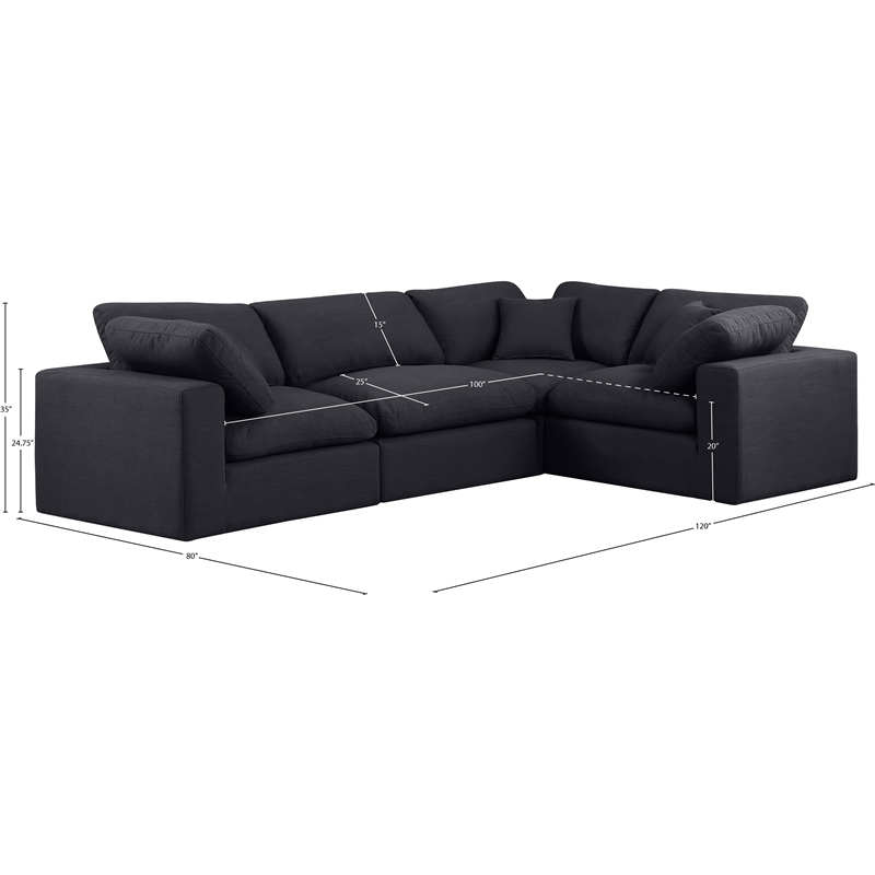 Meridian Furniture Comfy Black Linen Textured Fabric 4-Pc. Modular Sectional