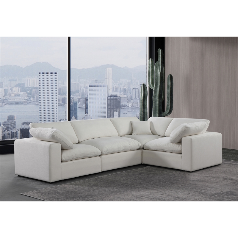 Meridian Furniture Comfy Cream Linen Textured Fabric 4-Pc. Modular Sectional