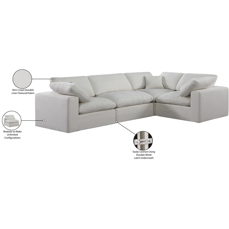 Meridian Furniture Comfy Cream Linen Textured Fabric 4-Pc. Modular Sectional