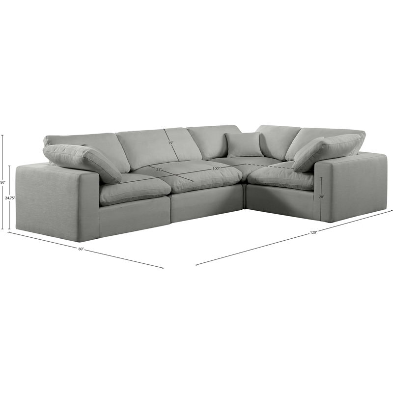 Meridian Furniture Comfy Grey Linen Textured Fabric 4-Pc. Modular Sectional
