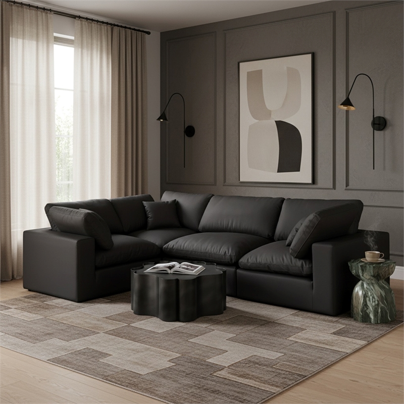 Meridian Furniture Comfy Black Vegan Leather 4-Pc. Modular Sectional