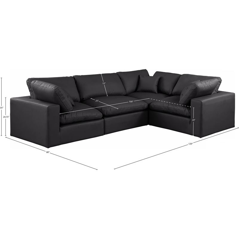 Meridian Furniture Comfy Black Vegan Leather 4-Pc. Modular Sectional