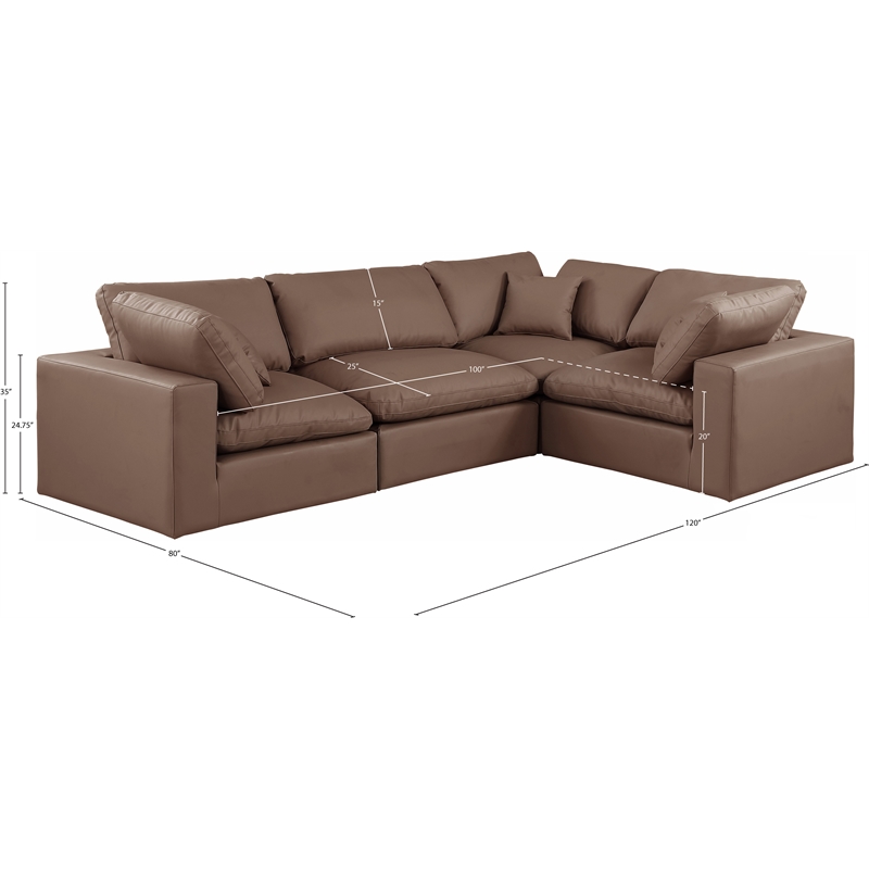 Meridian Furniture Comfy Brown Vegan Leather 4-Pc. Modular Sectional