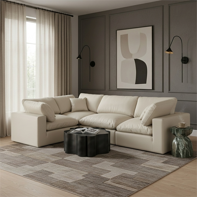 Meridian Furniture Comfy Cream Vegan Leather 4-Pc. Modular Sectional