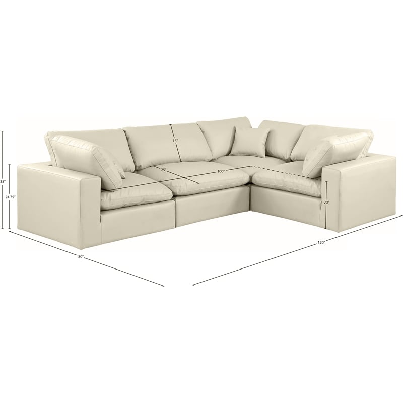 Meridian Furniture Comfy Cream Vegan Leather 4-Pc. Modular Sectional