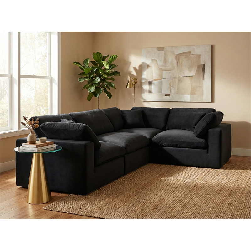 Meridian Furniture Comfy Black Velvet 4-Pc. Modular Sectional