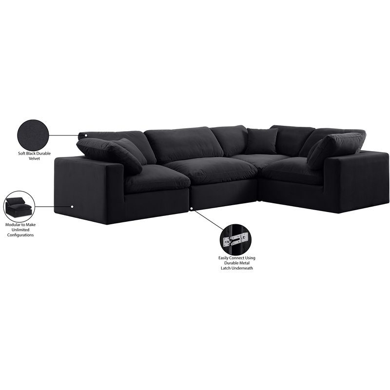 Meridian Furniture Comfy Black Velvet 4-Pc. Modular Sectional