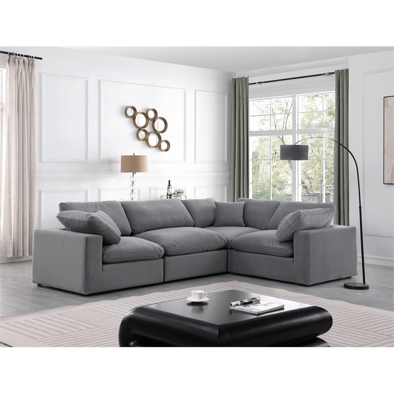 Meridian Furniture Comfy Grey Velvet 4-Pc. Modular Sectional