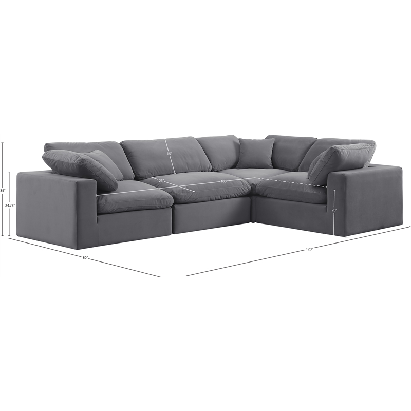 Meridian Furniture Comfy Grey Velvet 4-Pc. Modular Sectional