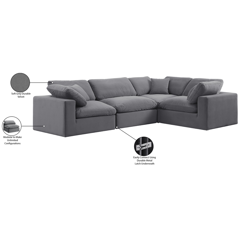 Meridian Furniture Comfy Grey Velvet 4-Pc. Modular Sectional