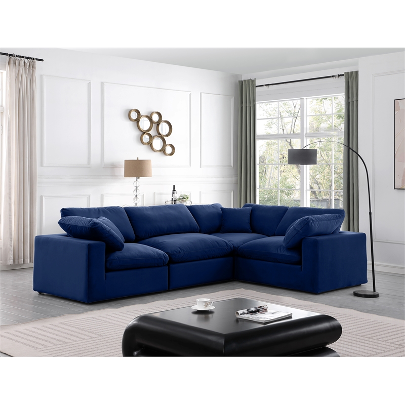 Meridian Furniture Comfy Navy Velvet 4-Pc. Modular Sectional