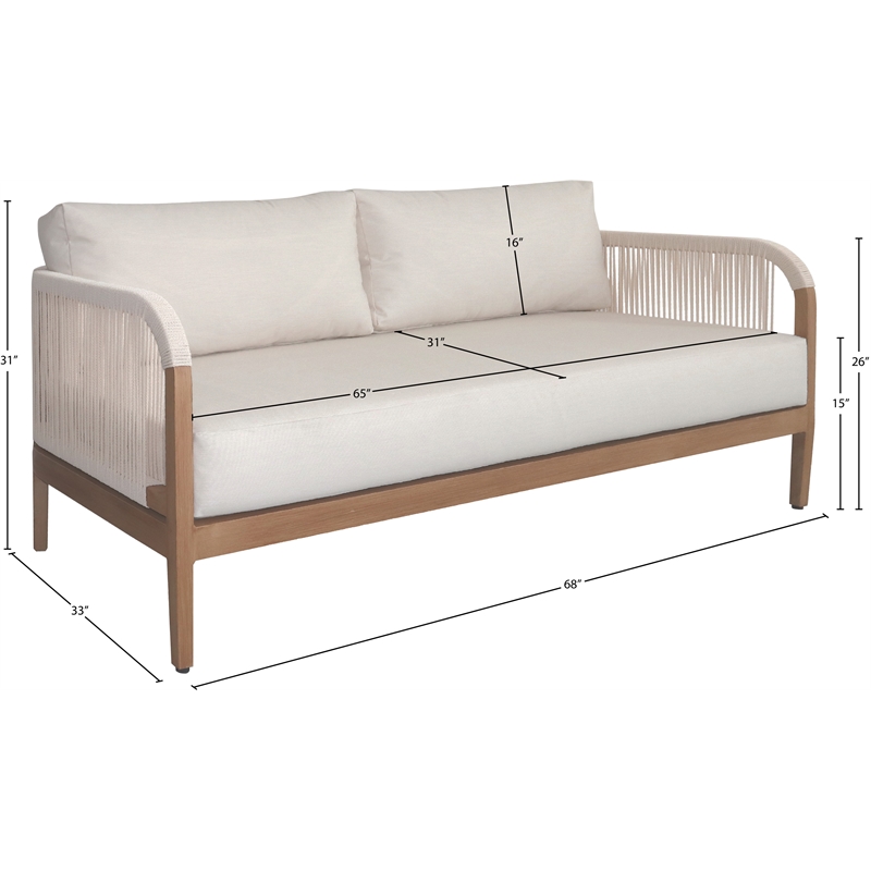 Meridian Furniture Maui Cream Resilient Fabric Outdoor Patio Loveseat