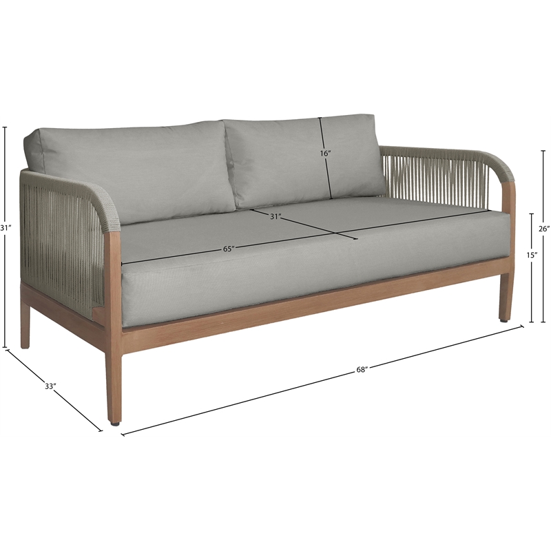 Meridian Furniture Maui Grey Resilient Fabric Outdoor Patio Loveseat