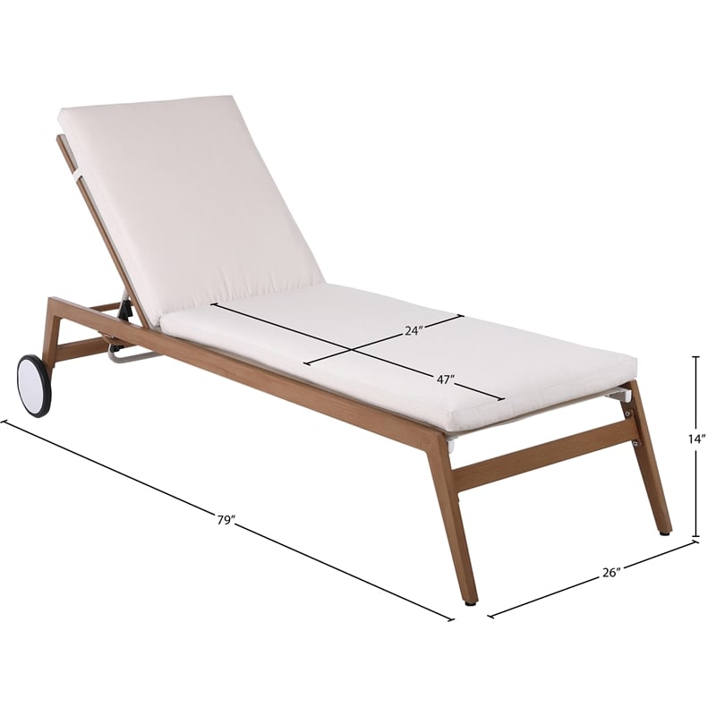 Meridian Furniture Maui Cream Water Resisting Fabric Outdoor Patio Lounger