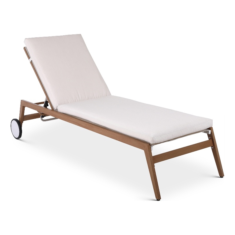 Meridian Furniture Maui Cream Water Resisting Fabric Outdoor Patio Lounger
