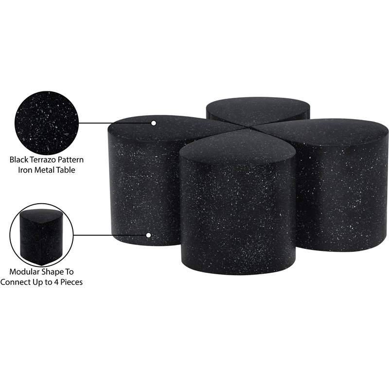 Meridian Furniture Petal 4-Piece Black Terrazzo Pattern Iron Metal Coffee Table