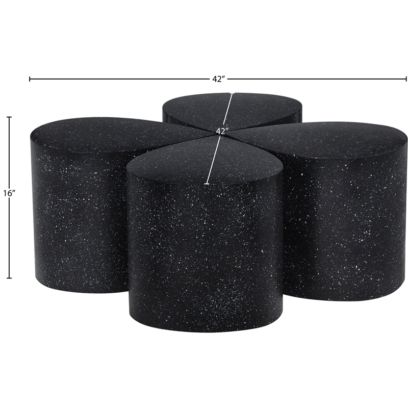 Meridian Furniture Petal 4-Piece Black Terrazzo Pattern Iron Metal Coffee Table
