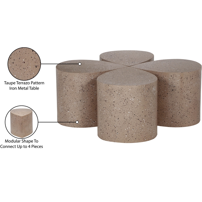 Meridian Furniture Petal 4-Piece Taupe Terrazzo Pattern Iron Metal Coffee Table