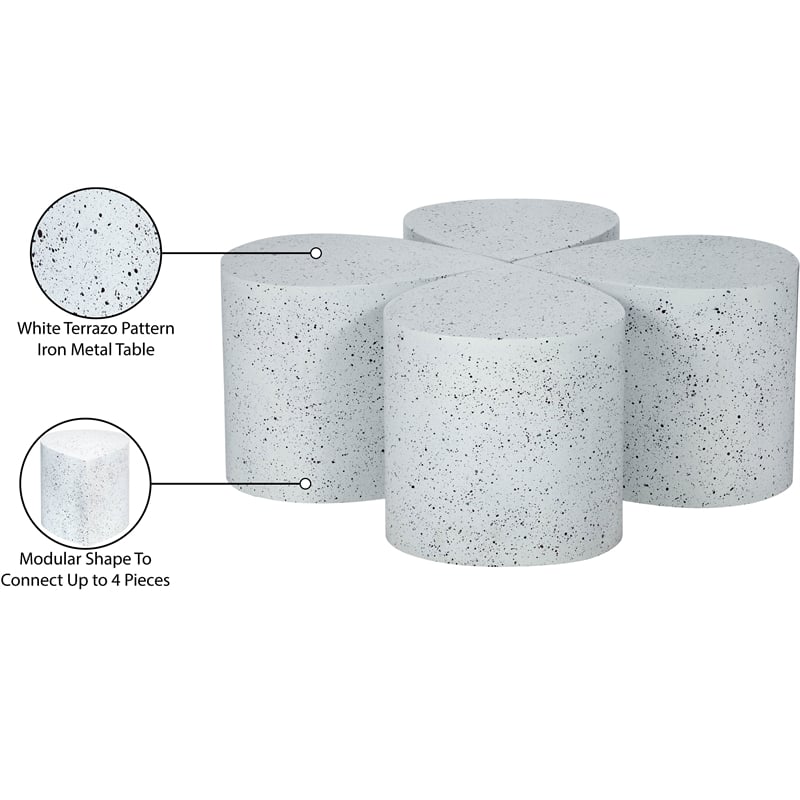 Meridian Furniture Petal 4-Piece White Terrazzo Pattern Iron Metal Coffee Table