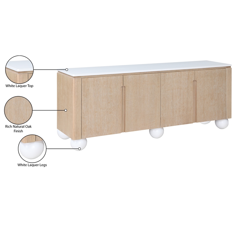 Meridian Furniture Cardiff Natural Wood Veneer and White Laquer Sideboard/Buffet