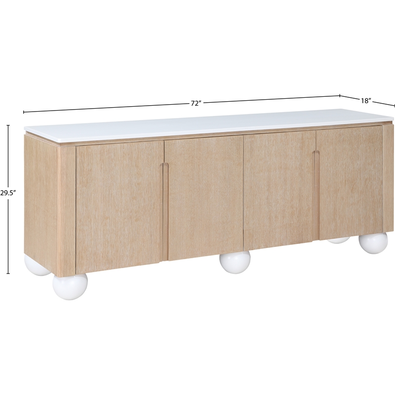 Meridian Furniture Cardiff Natural Wood Veneer and White Laquer Sideboard/Buffet