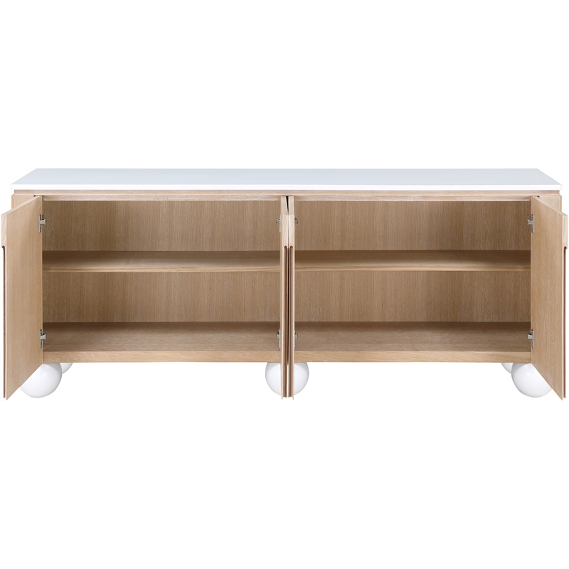 Meridian Furniture Cardiff Natural Wood Veneer and White Laquer Sideboard/Buffet