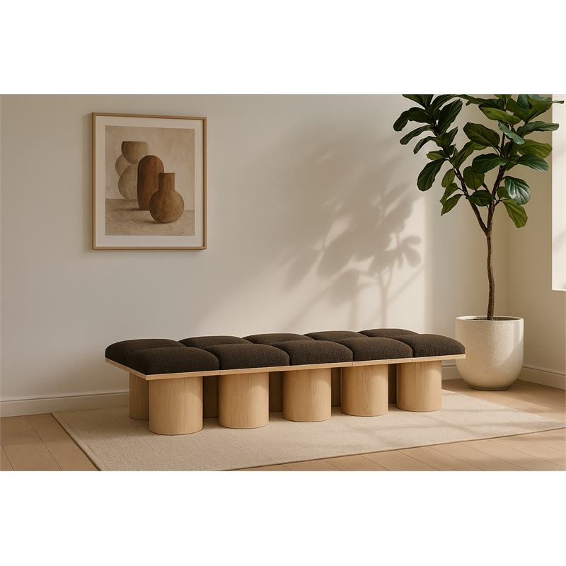 Meridian Furniture Pavilion Brown Boucle Fabric Bench