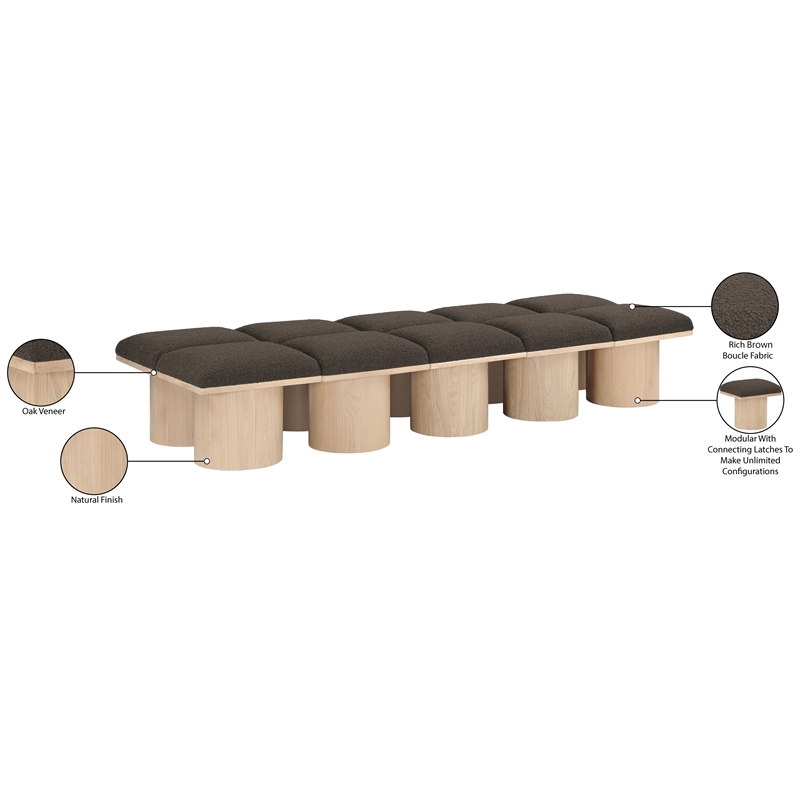 Meridian Furniture Pavilion Brown Boucle Fabric Bench
