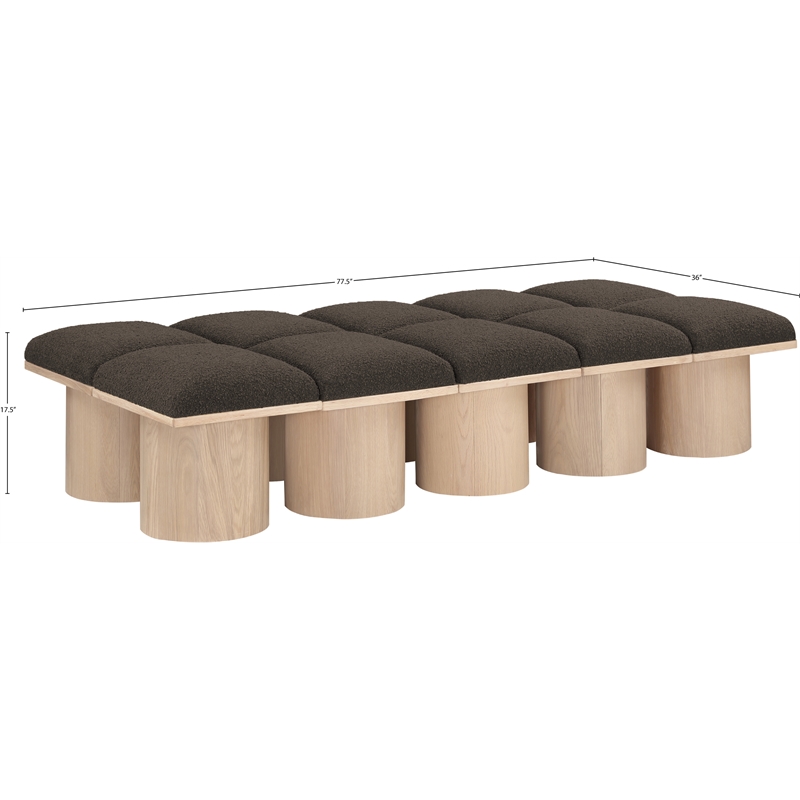 Meridian Furniture Pavilion Brown Boucle Fabric Bench