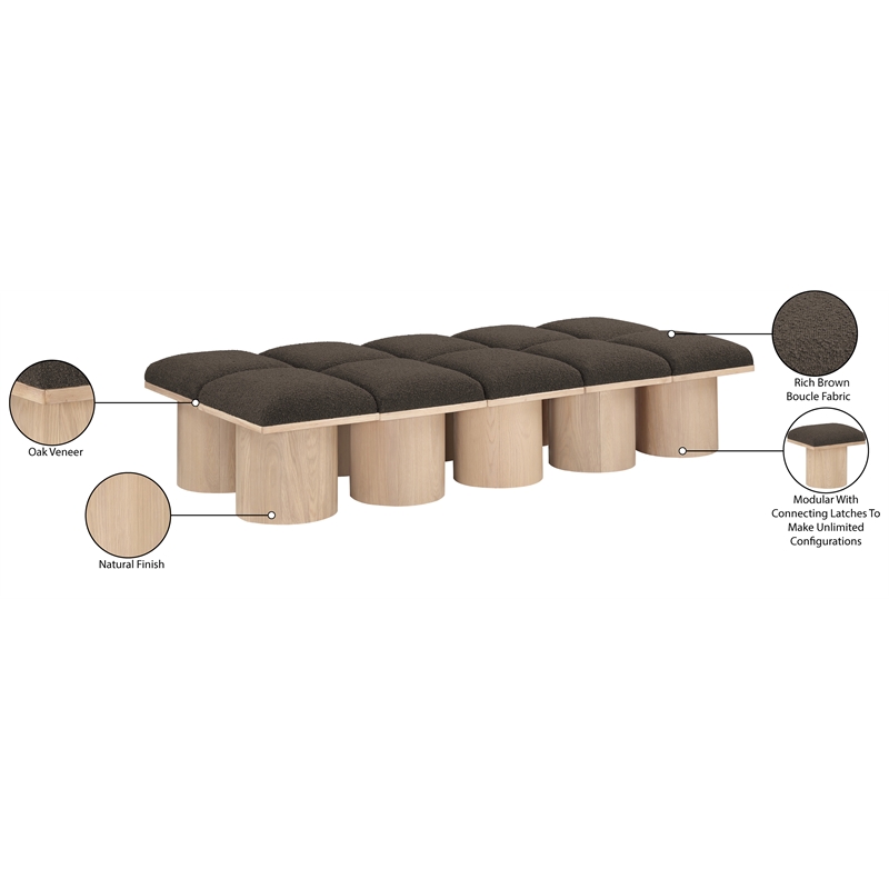 Meridian Furniture Pavilion Brown Boucle Fabric Bench