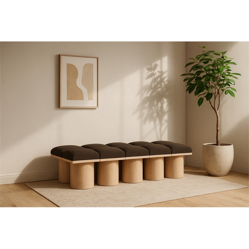 Meridian Furniture Pavilion Brown Boucle Fabric Bench